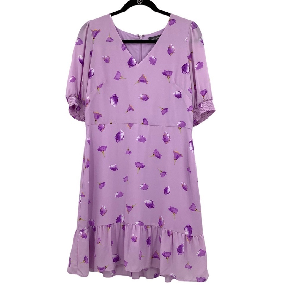 The Limited Lavender Floral V-Neck Ruffle Hem Dress